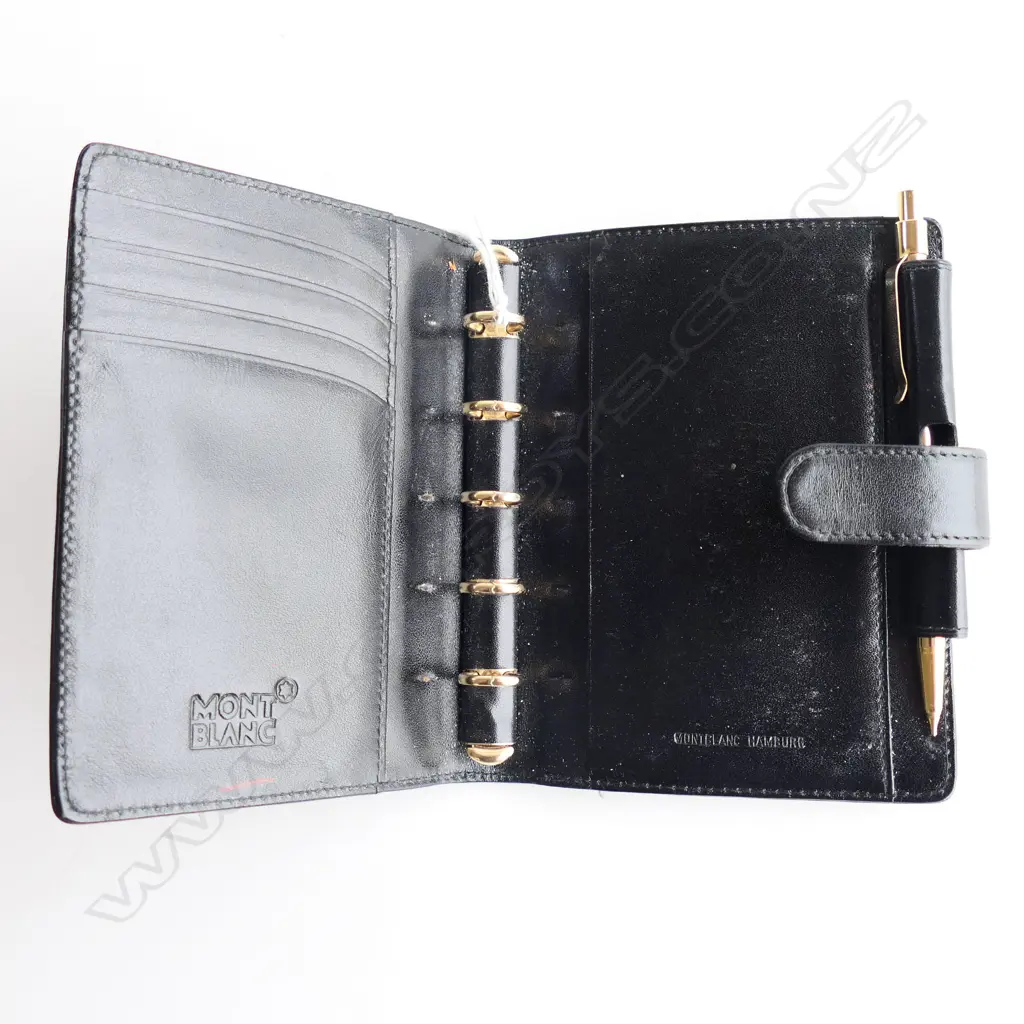 MONT BLANC BLACK LEATHER CARD HOLDER & DIARY with pen holder Image 1++