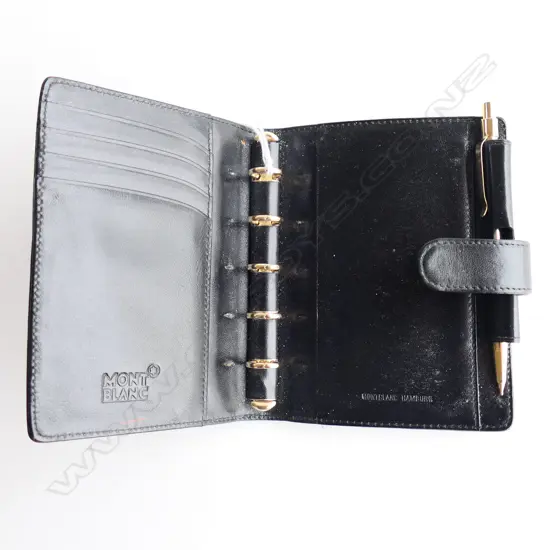 MONT BLANC BLACK LEATHER CARD HOLDER & DIARY with pen holder