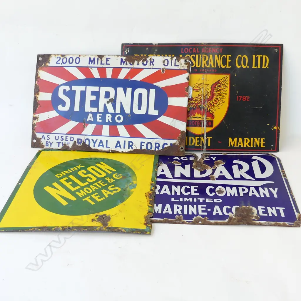 4 METAL SIGNS; STERNOL, STANDARD, NELSON, PHOENIX Image 1++