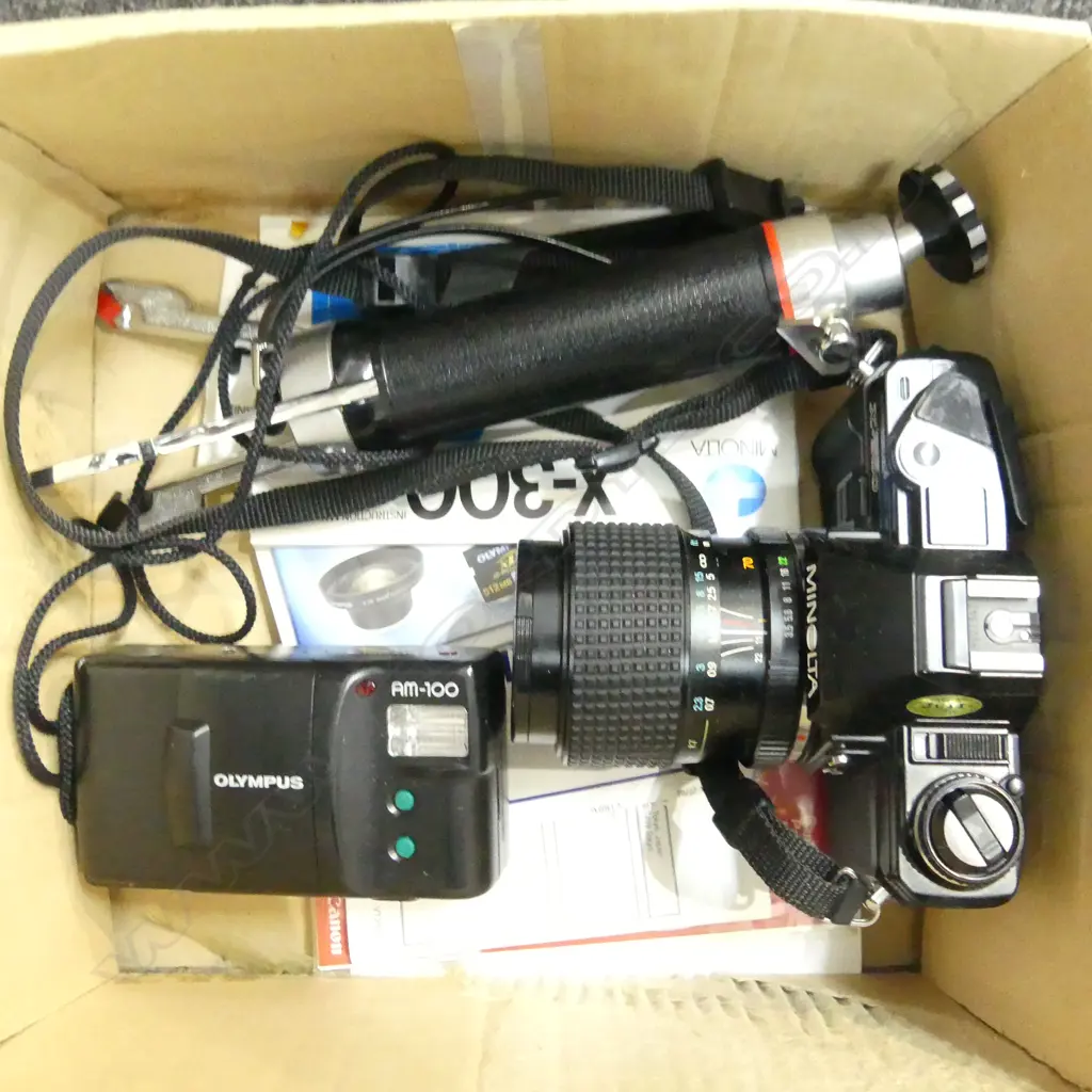 2 CAMERAS; MINOLTA X-300, OLYMPUS AM-100 ETC Image 1++