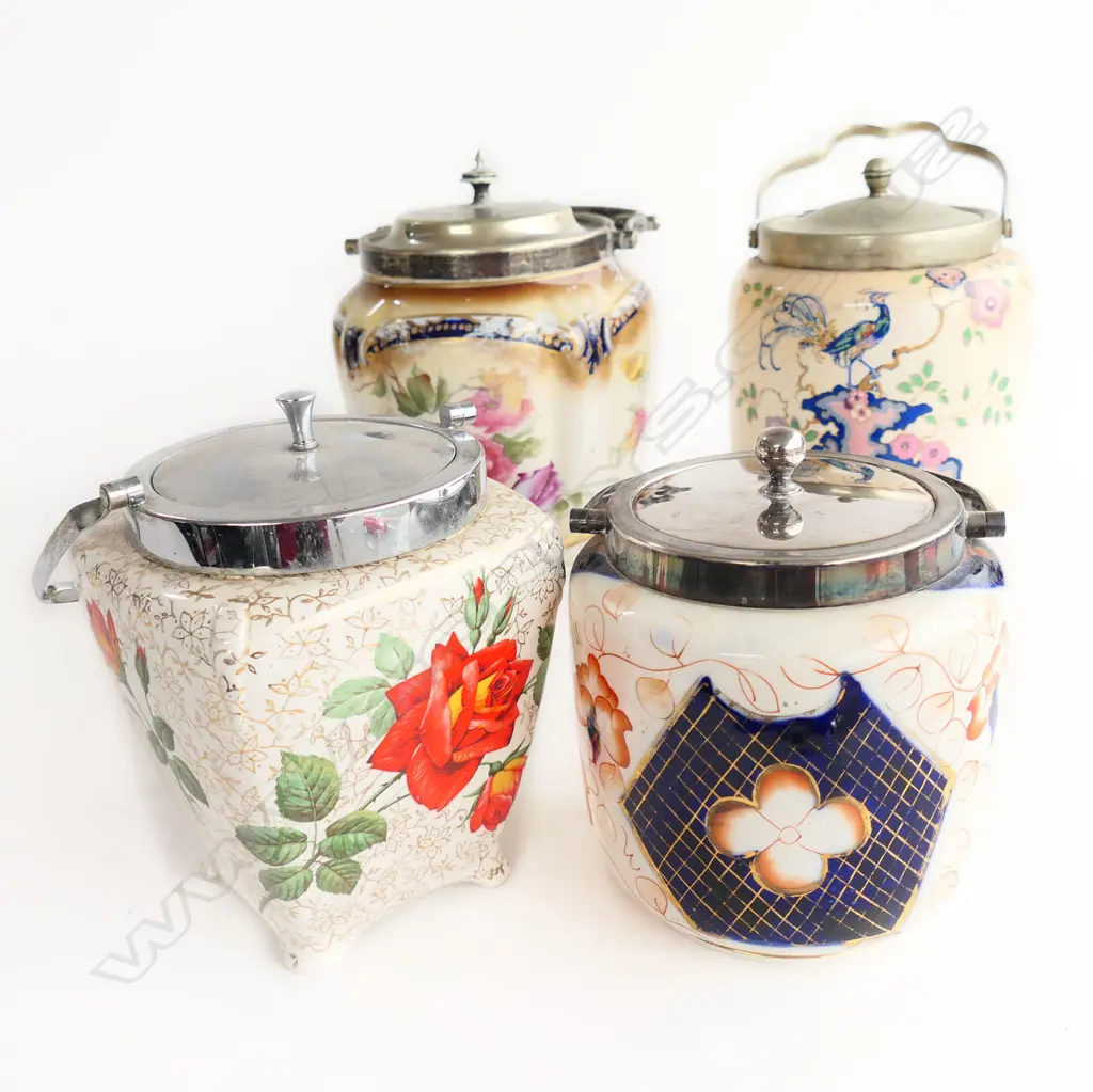 4 EDWARDIAN BISCUIT BARRELS  H180MM TALLEST Image 1++