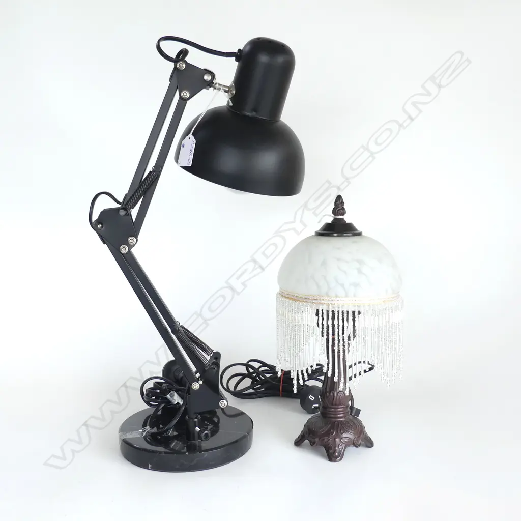 2 LAMPS; TIFFANY STYLE & MARBLE BASED BLACK ANGLE POISE Image 1++