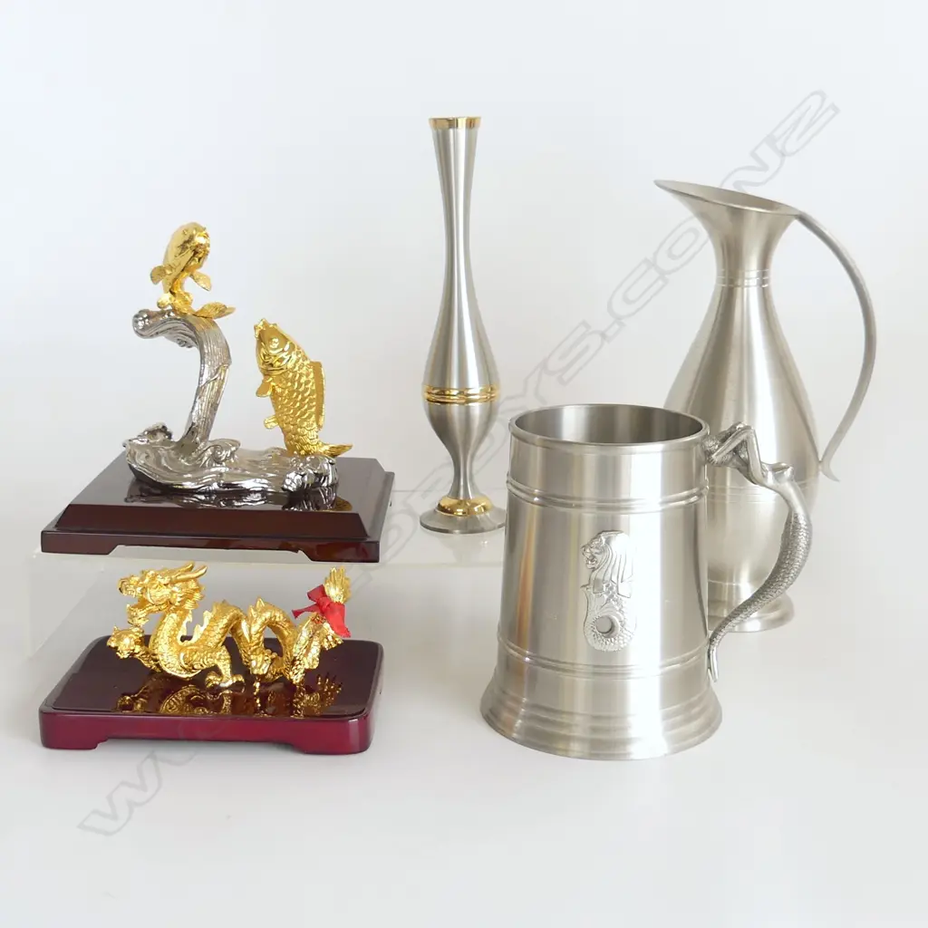 2 ORIENTAL ORNAMENTS H160 TALLEST & 3PCS SINAGAL PEWTER TALLEST 220MM Image 1++