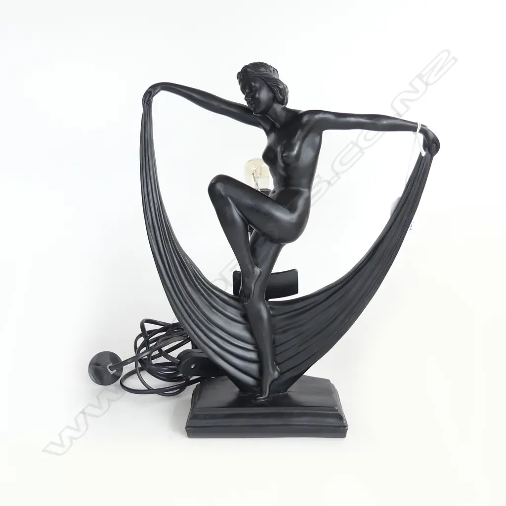 DECO STYLE BLACK RESIN NUDE FIGURE LAMP H.340mm Image 1++