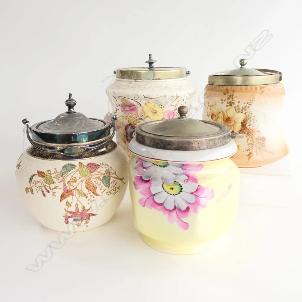 4 EDWARDIAN BISCUIT BARRELS  H180MM TALLEST Image 1++