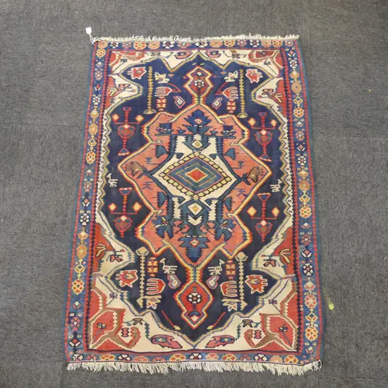 (23) QUALITY semi antique AZERBAIJAN KELIM RUG diamond medallion & rosettes 1430 X 1035mm