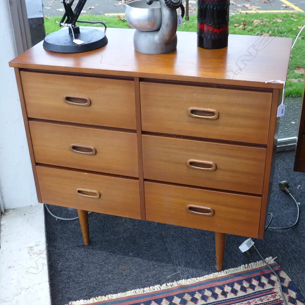 RETRO MAHOGANY VENEER 6 DRAWER CHEST 800x395x720mm Image 1++