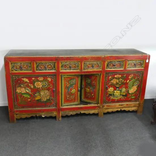 PAINTED NEPALESE LONG CABINET 1900 x 510 x 910mm