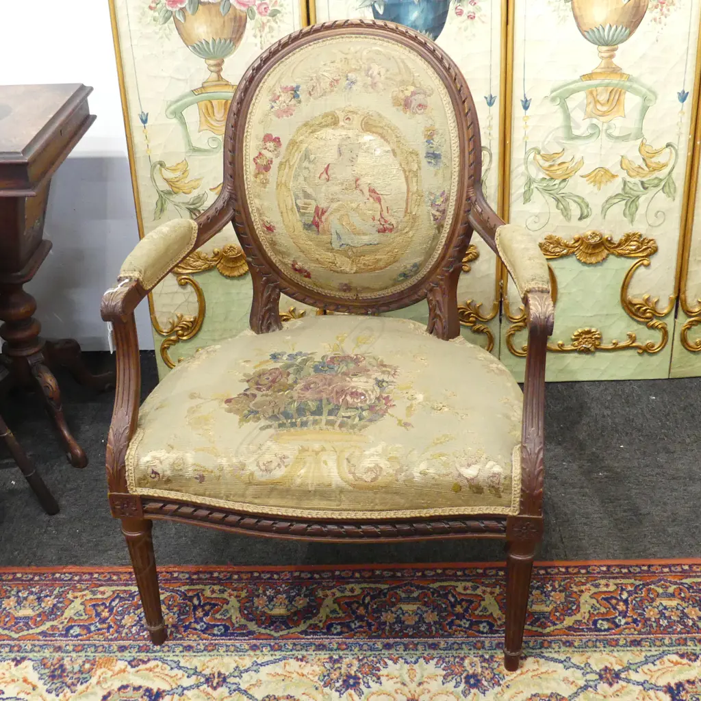 ANTIQUE FRENCH CHAIR (TAPESTRY WORN IN PLACES) Image 1++