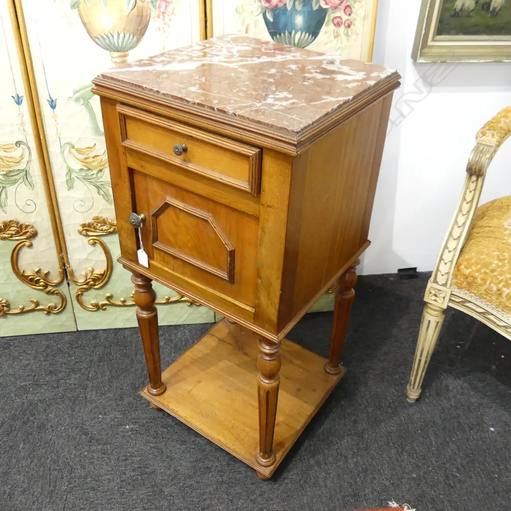 FRENCH CHERRY WOOD MARBLE TOP BEDSIDE CABINET 380x380x835mm Image 1++