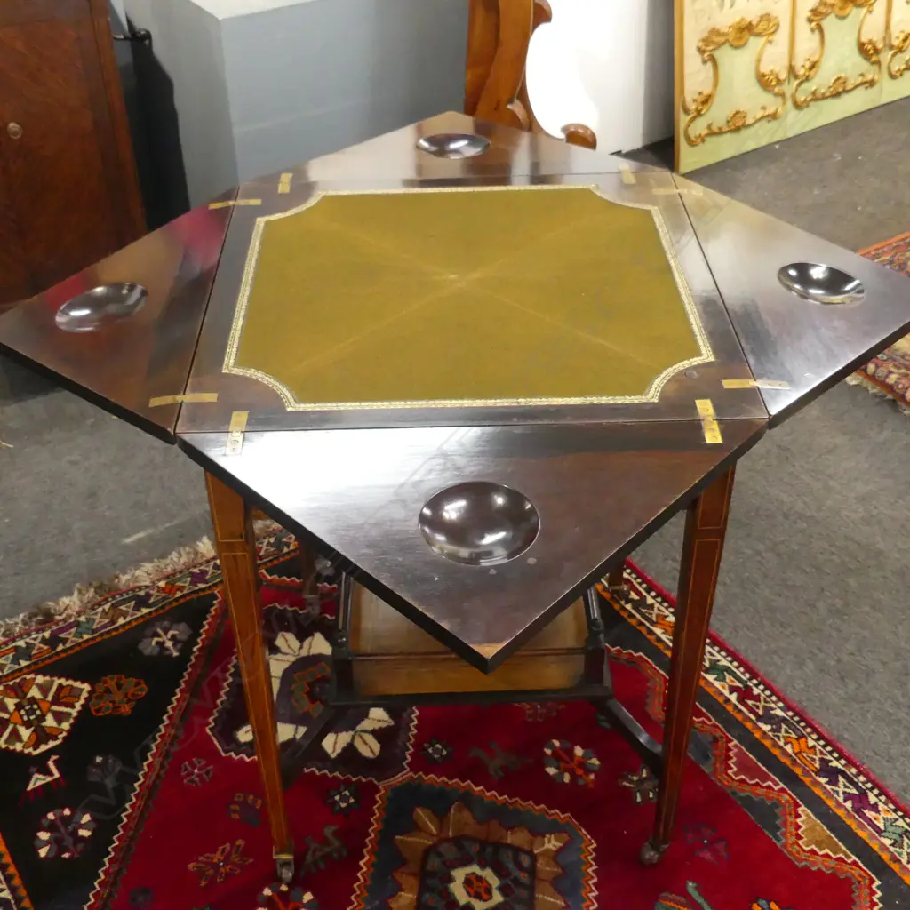 EDWARDIAN ROSEWOOD ENVELOPE TOP CARD TABLE 785x785x705mm Image 1++