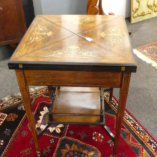 EDWARDIAN ROSEWOOD ENVELOPE TOP CARD TABLE 785x785x705mm