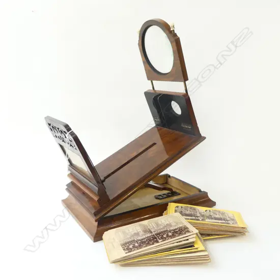 OLD VICTORIAN STEREOSCOPE WITH 24 SLIDES OF EUROPEAN SCENES,  370 x 230 x 270mm
