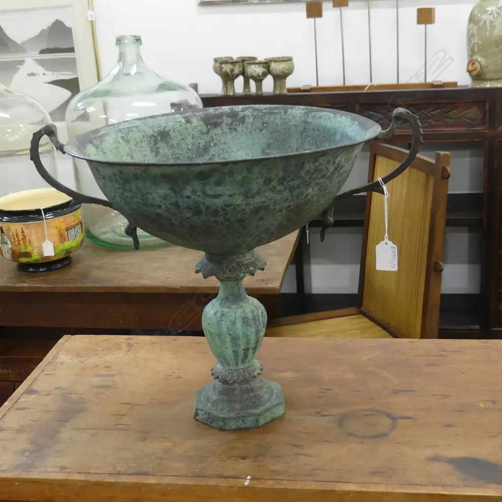 METAL BOWL, VERDIGRIS FINISH H.355mm Image 1++