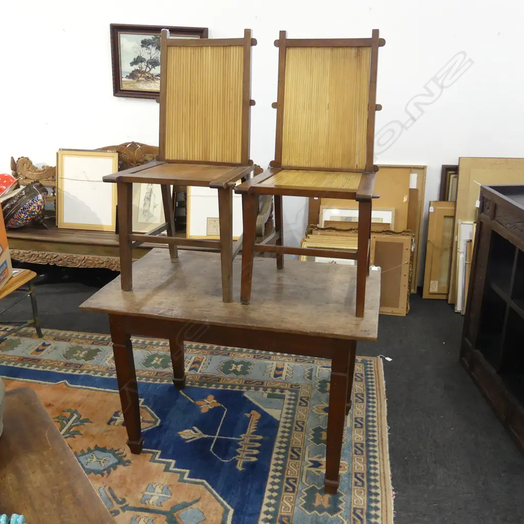 RUSTIC WOODEN DINING TABLE 1075x650x730mm + 2 CHAIRS Image 1++