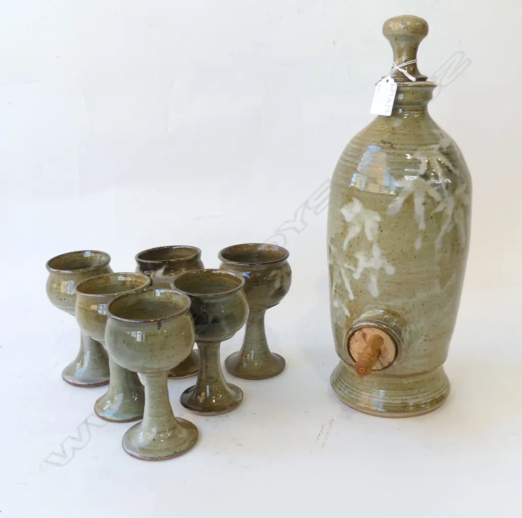 STUDIO POTTERY EWER H.390mm + 6 GOBLETS Image 1++
