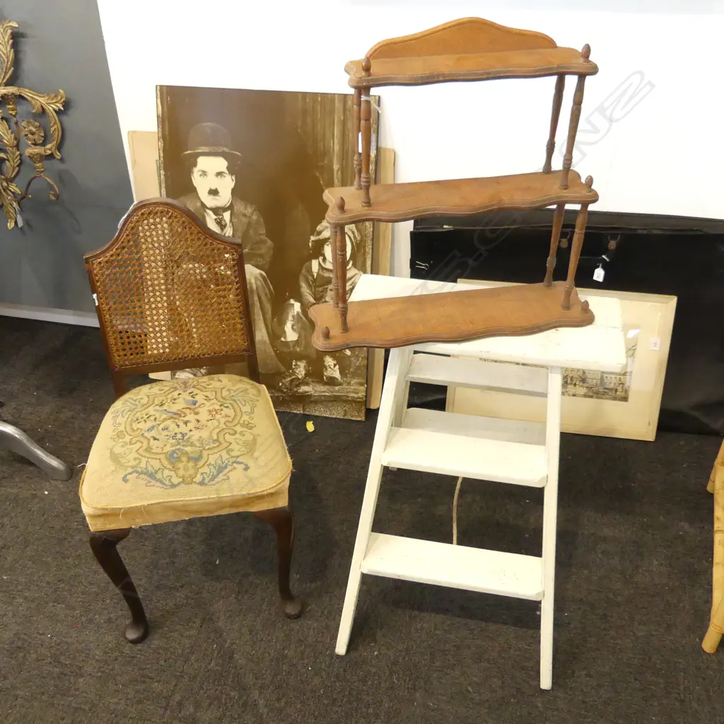 3 PCES; SIDE CHAIR, WHITE LADDER, 3 TIER WALL SHELF Image 1++