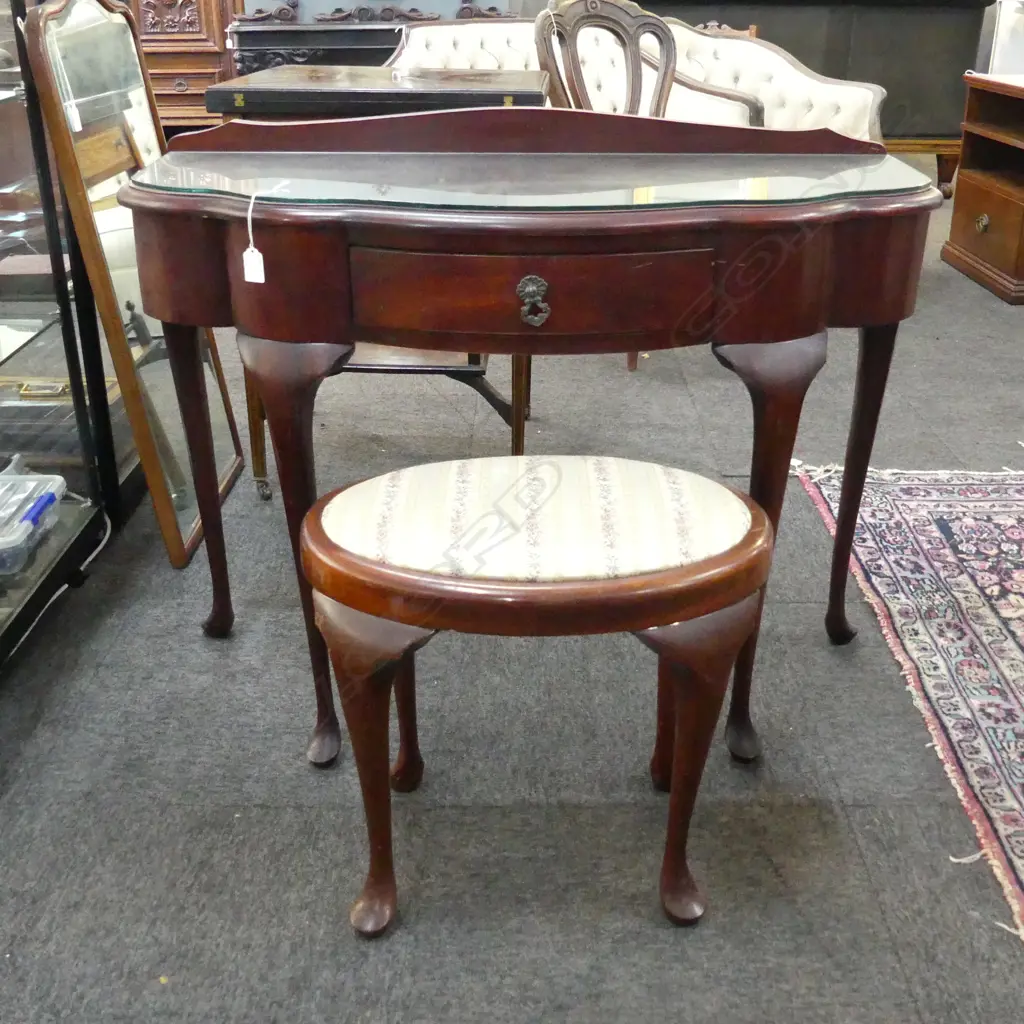 HALL TABLE, GLASS TOP + STOOL W.930mm Image 1++