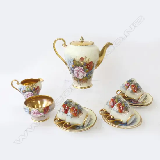 15 PCE AYNSLEY GOLD COFFEE SET; POT w. FAULTS