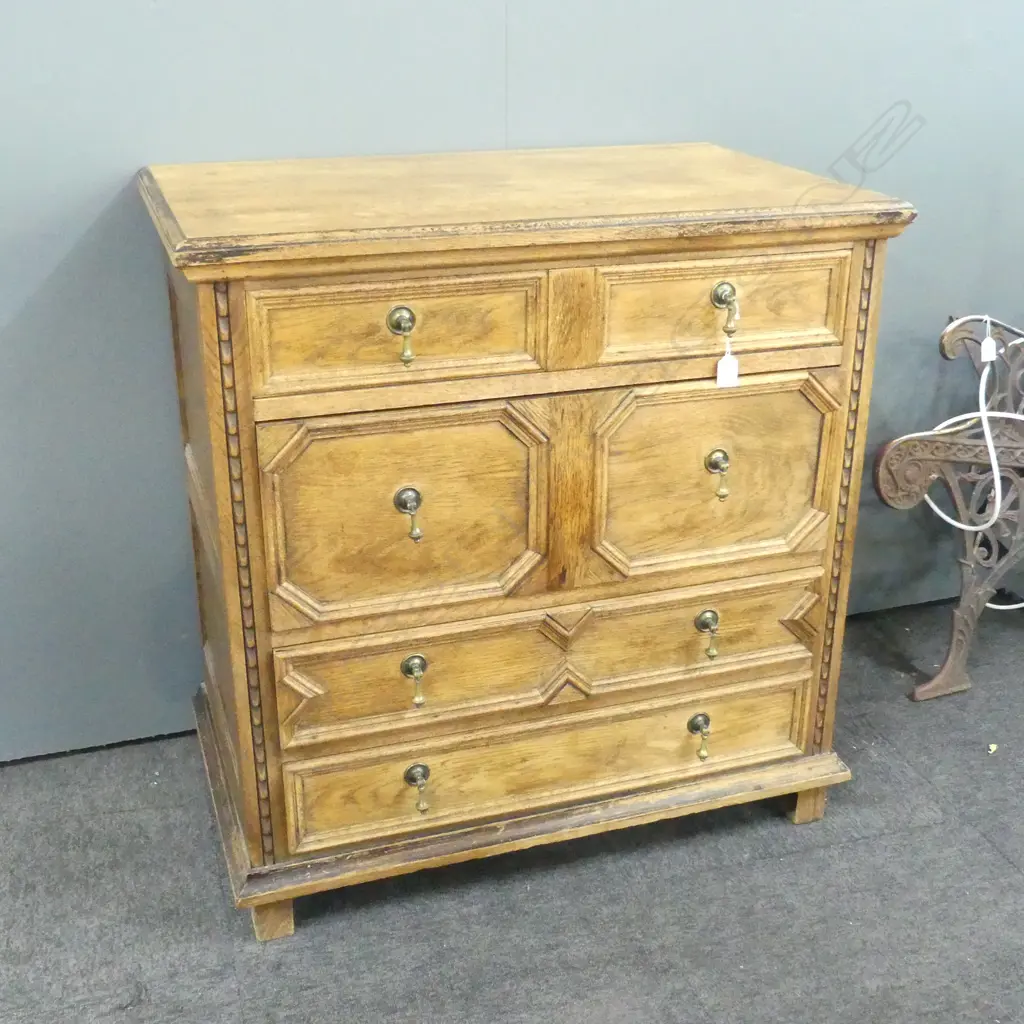 20thC JACOBEAN STYLE OAK 4 DRAWER CHEST 820x505x850mm Image 1++