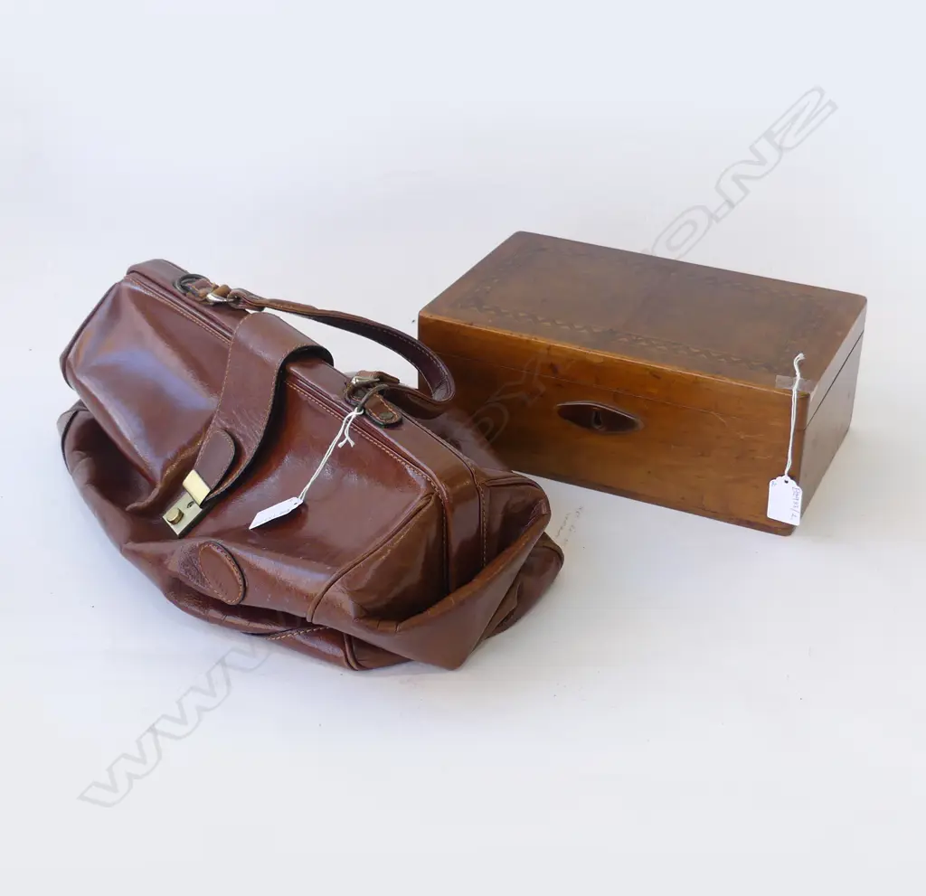CELLINI LEATHER BAG W.420mm + INLAID BOX W.300mm Image 1++