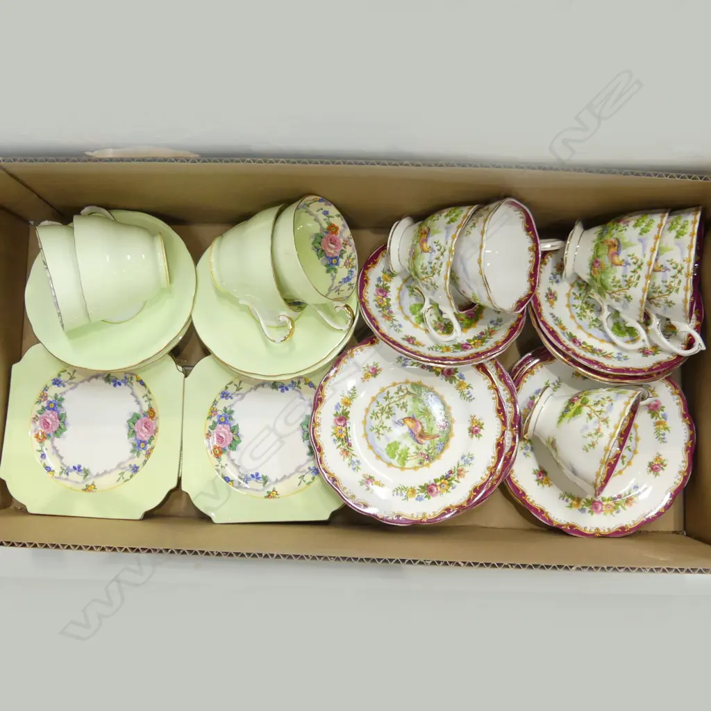 BOX LOT 2 PART TEASETS R/A  CHELSEA BIRD PAT  & AYNSLEY ROSE PAT Image 1++
