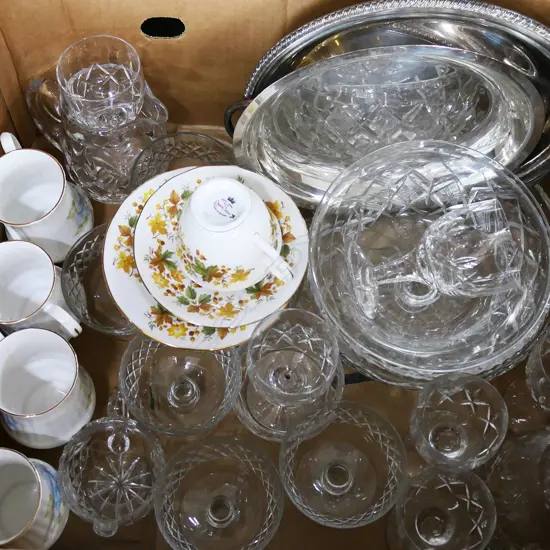 COLLECTION OF ASSORTED CRYSTAL, SILVER PLATE & CHINA