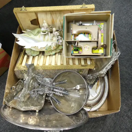 ASST. SILVER PLATE, 14 PCE CASED FISH CUTLERY SET, ETC