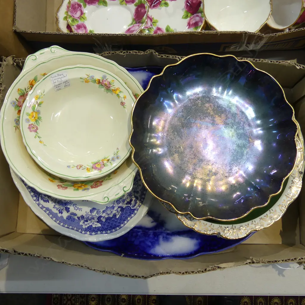 BOX LOT FLOW BLUE ASHET  & COLLECTION  MIXED PLATES Image 1++