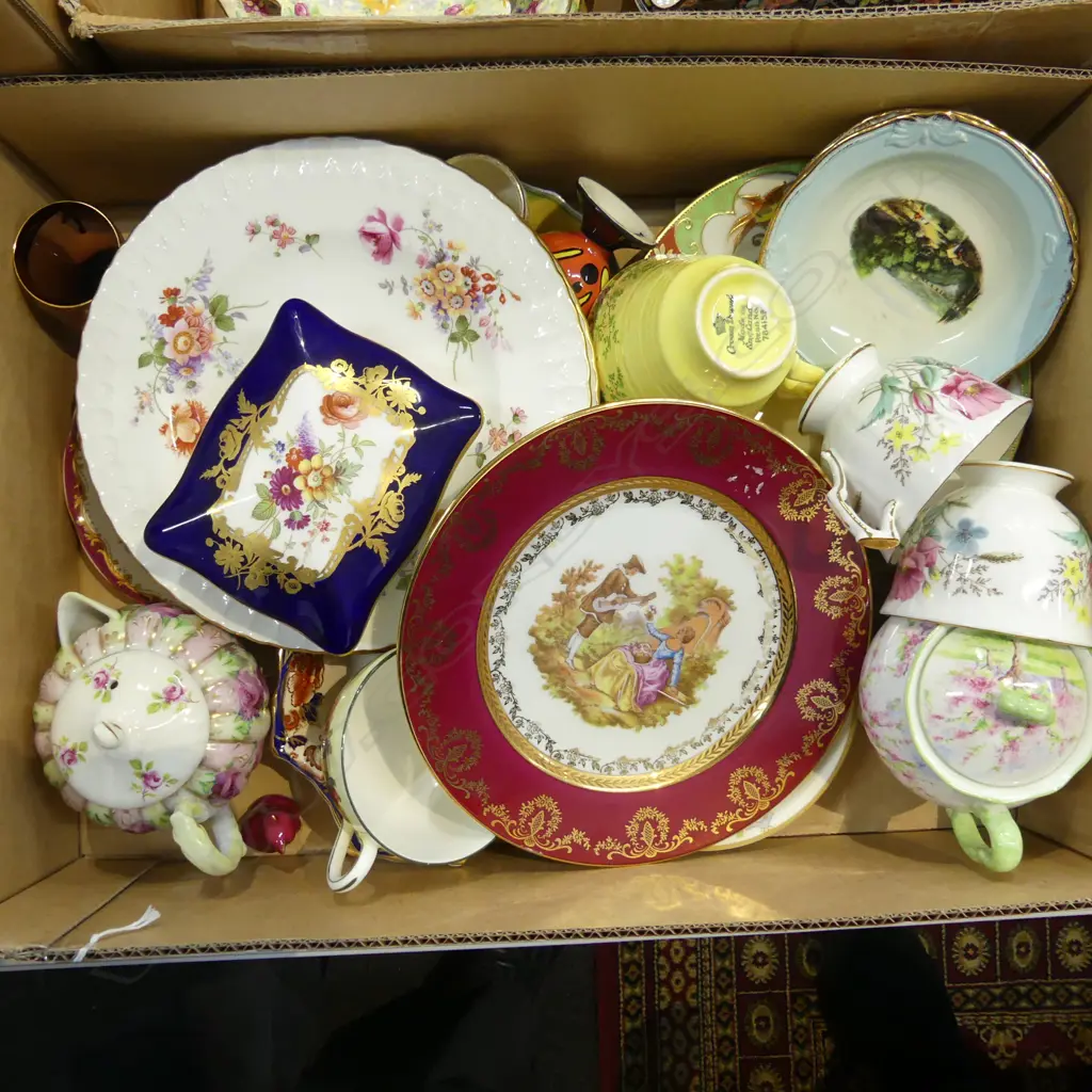 BOX LOT  CHINA HAMMERSLY LIDDED BOX  LIMOGE PLATES ETC Image 1++