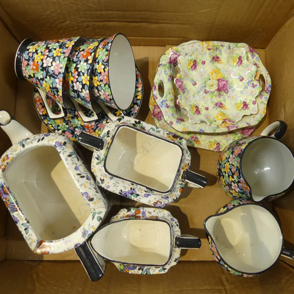 SMALL COLLECTION AOF CHINA 3PC TEASET NO TEAPOT LID 3 CUPS 2 SAUCERS CREAM /SUGAR & 3 DISHES Image 1++