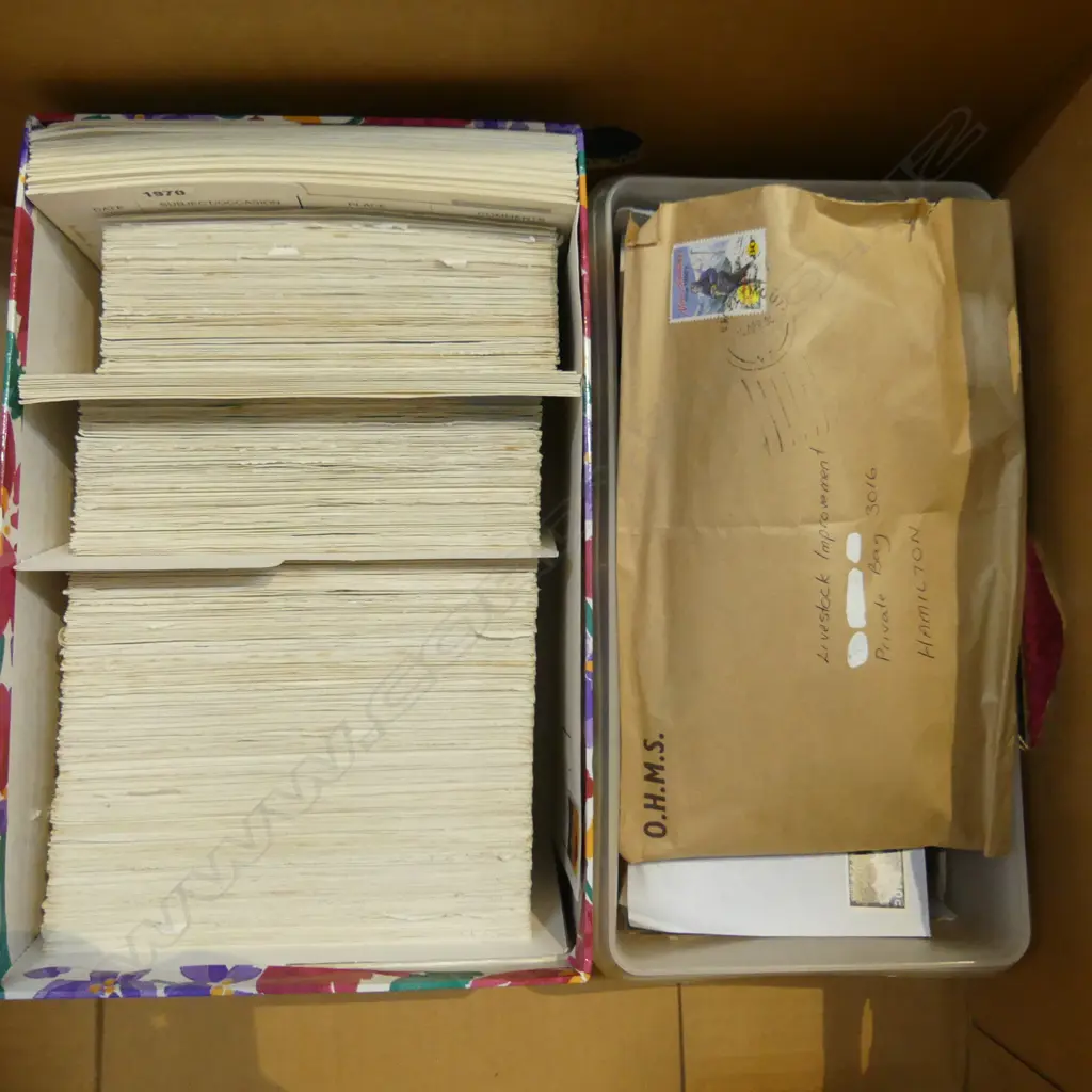 STAMP COLLECTION BOX OF FIRST DAY COVERS & CONTAINER OF LOSE STAMPS Image 1++