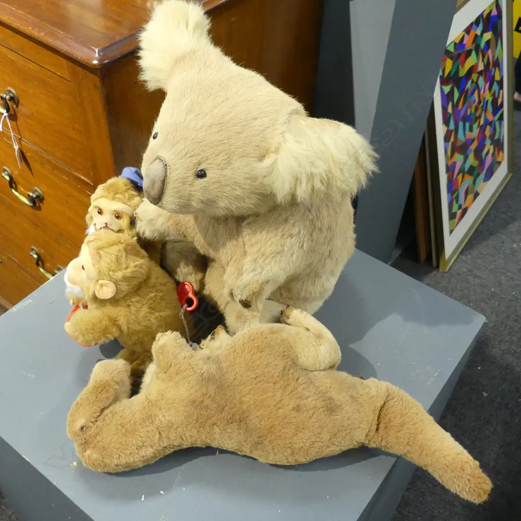 4 SOFT TOY ANIMALS; KANGAROO, KOALA H.350mm, PR MONKEYS  Image 1++