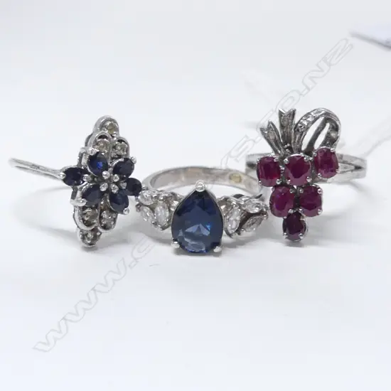 3x  925 GEMSTONE RINGS 9.4gms  size L & M