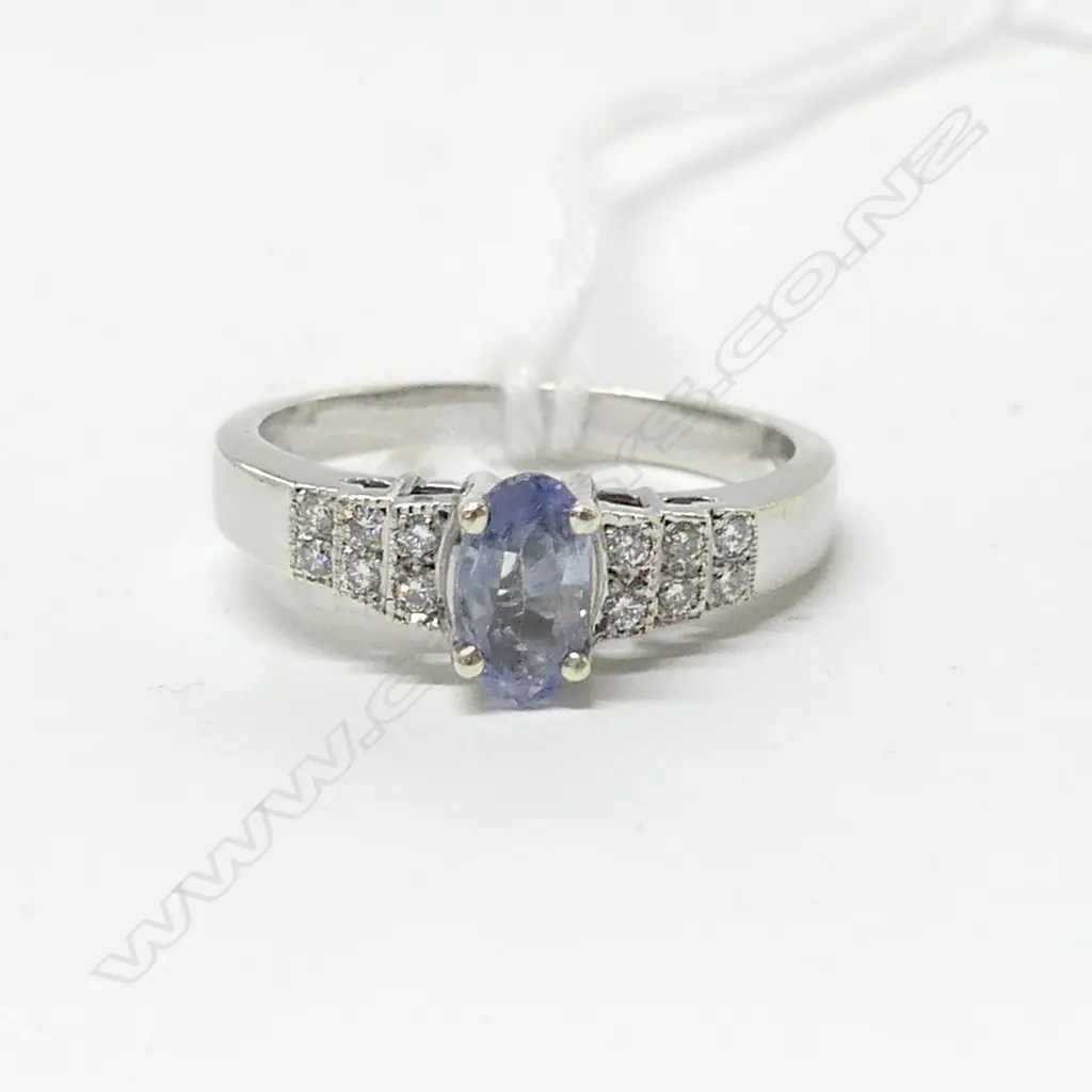 9CT W/G CEYLONESE SAPPHIRE AND DIAMOND RING SIZE N Image 1++