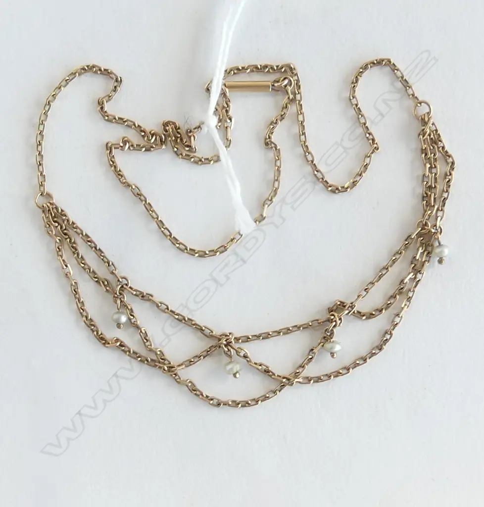 9ct ROSE GOLD & 4 SEED PEARL EDWARDIAN NECKLACE 7gms Image 1++