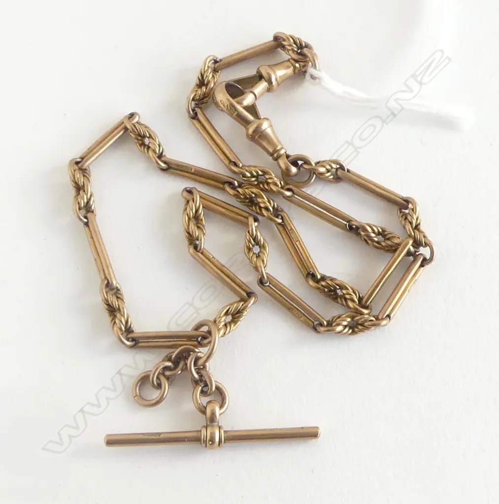 9ct ROSE GOLD ALBERT CHAIN Prince of Wales & rail links 19.7gms  38cm Image 1++