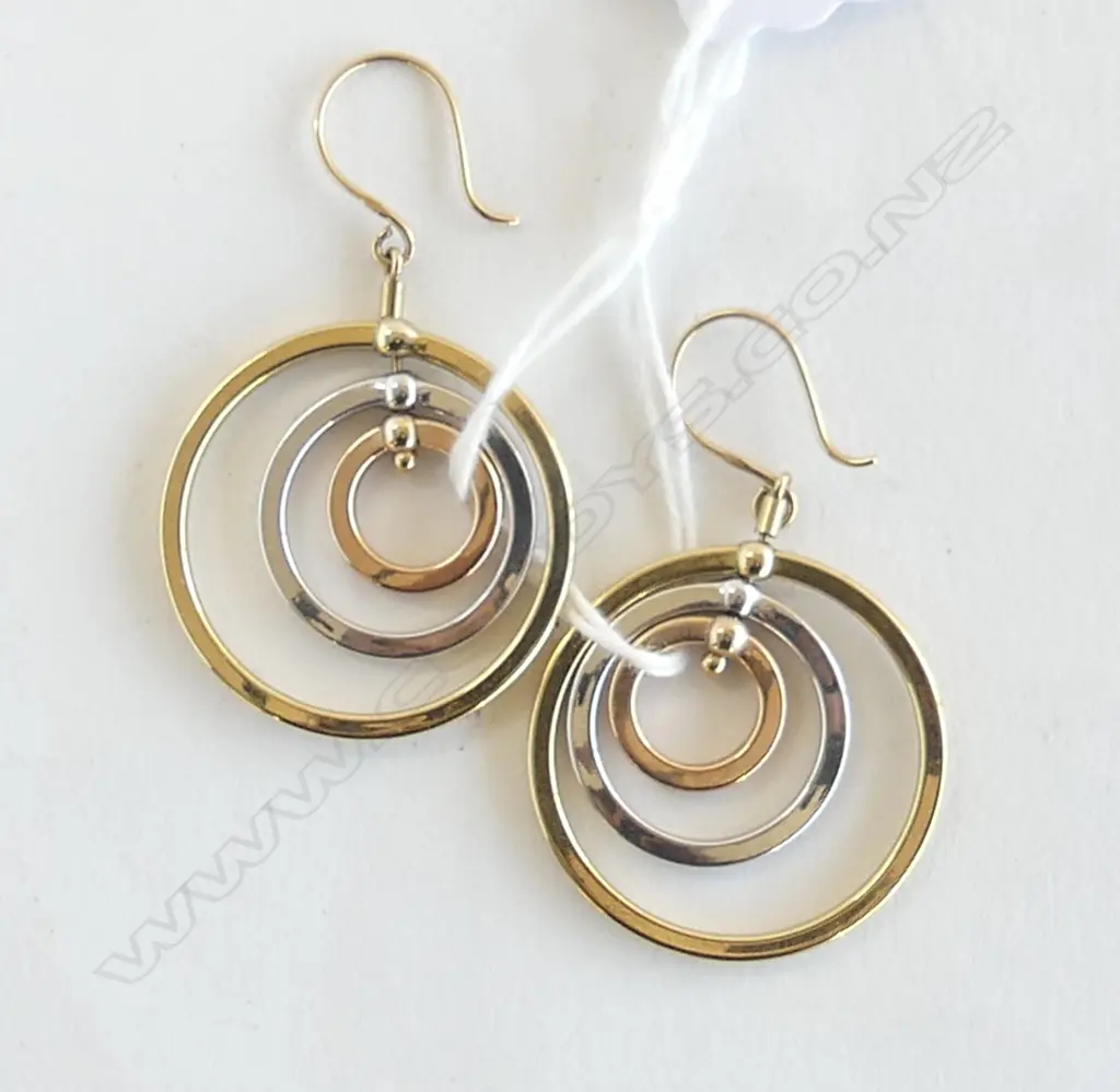 PR 9ct TRI COLOURED GOLD LGE HOOP EARRINGS 3.88gms  Image 1++