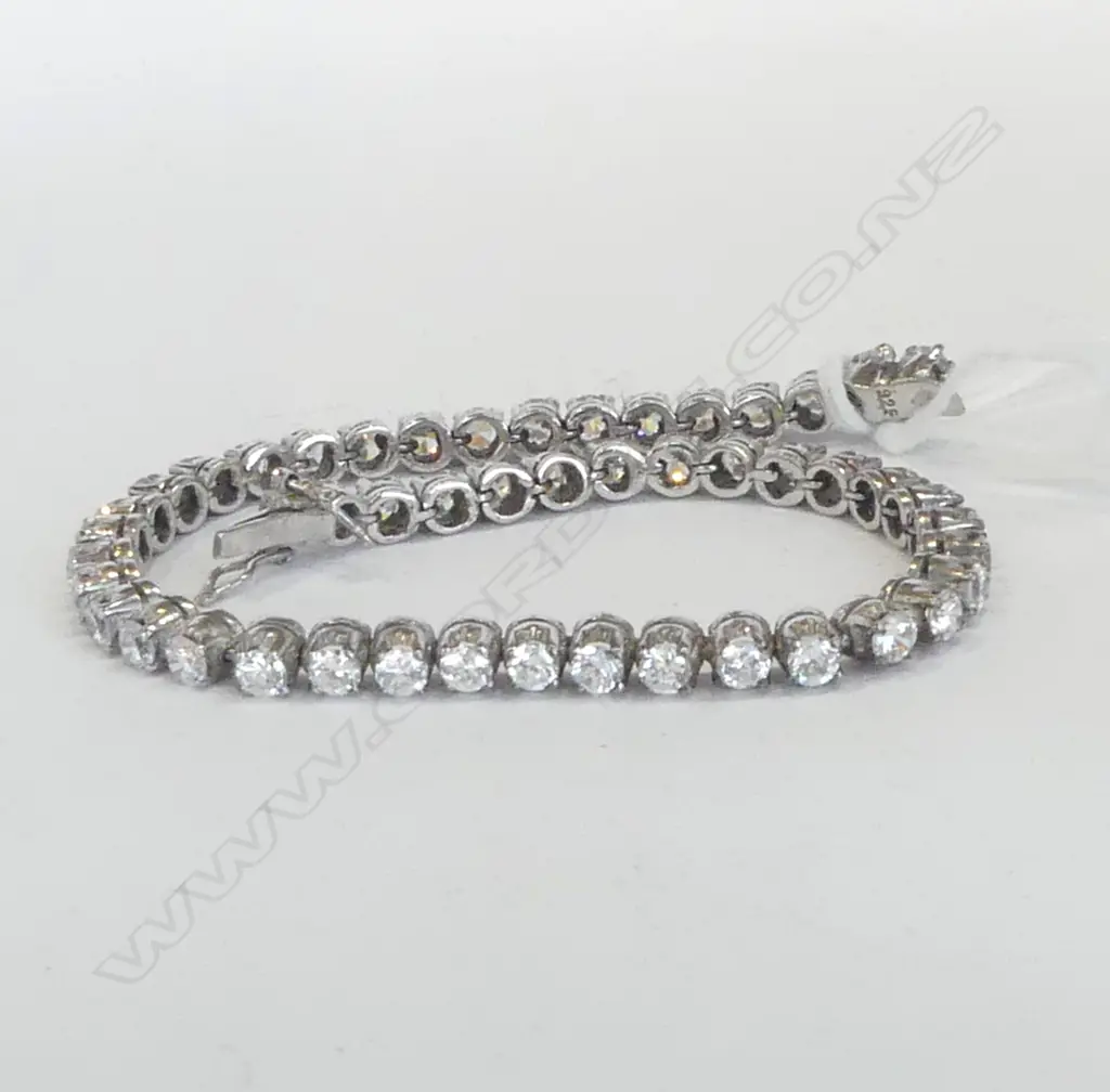 STG & FAUX DIAMOND TENNIS BRACELET (clasp is faulted) Image 1++