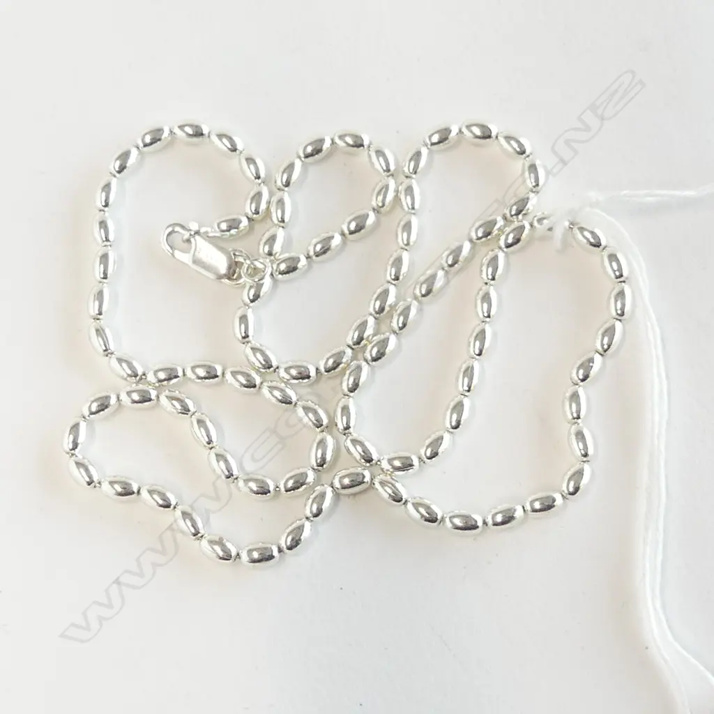SILVER NECK CHAIN OVAL BEAD LINKS L.480mm Image 1++