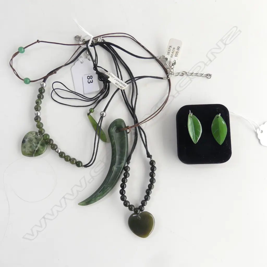 4 POUNAMU NECKLACES & PR LEAF SHAPED DROP EARRINGS new old stock Image 1++