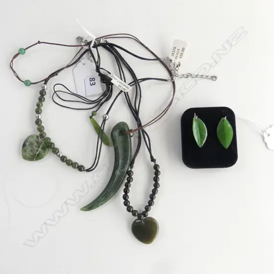 4 POUNAMU NECKLACES & PR LEAF SHAPED DROP EARRINGS new old stock