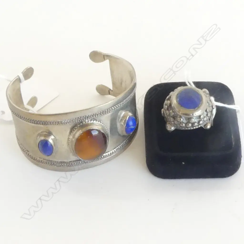 AFGHAN LAPIS RING & SILVER/AMBER/LAPIS CUFF Image 1++