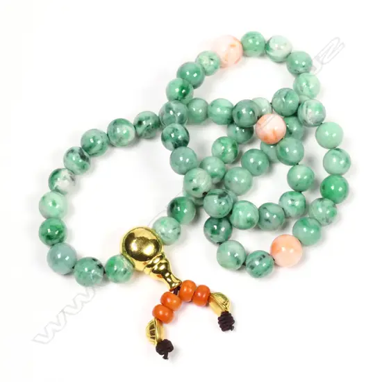 A jadeite coral and gold necklace,