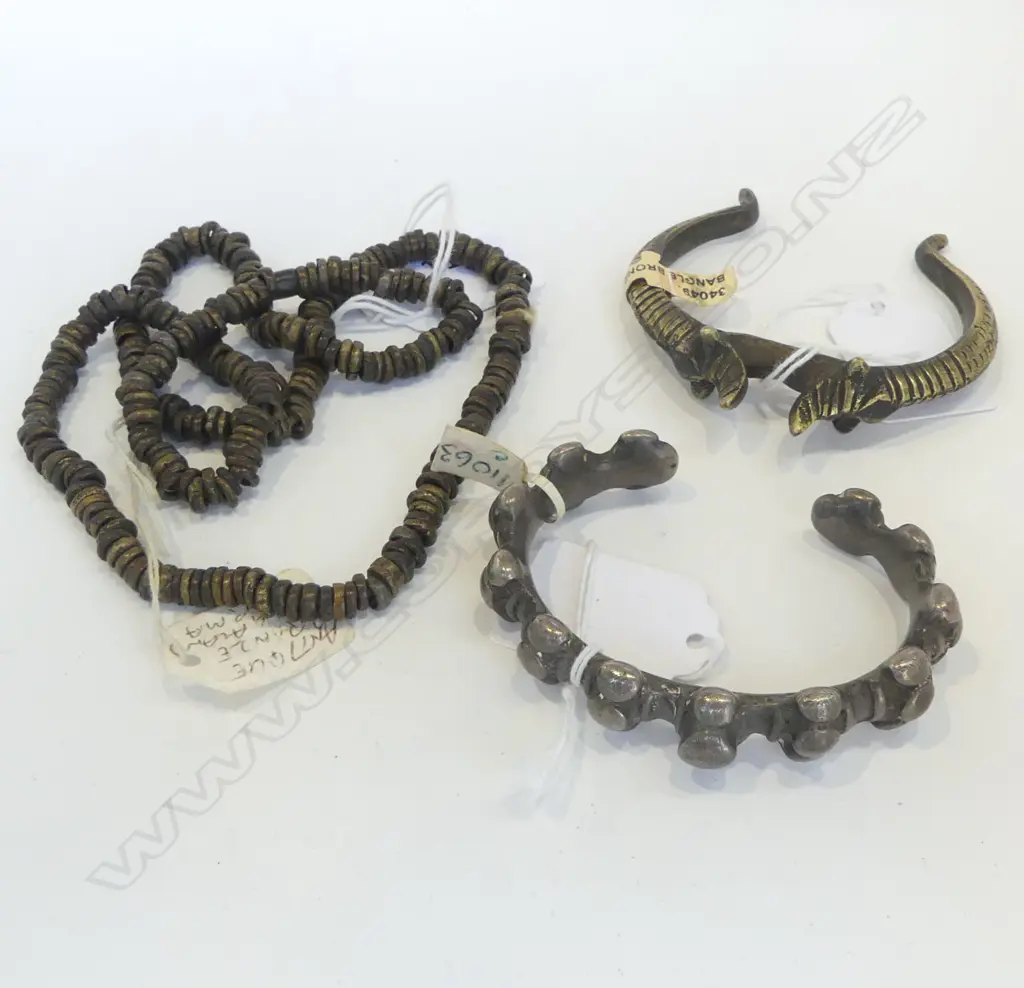 3 PC ANTIQUE BURMESE BRONZE , 2 BANGLES & NECKLACE  Image 1++