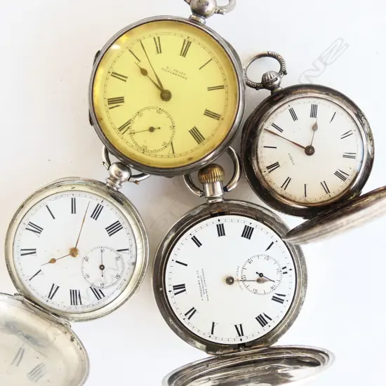 4 vintage silver fob watches