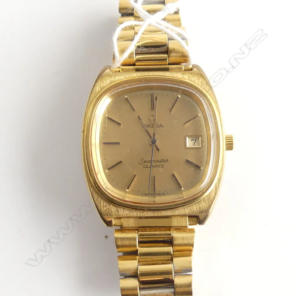 OMEGA VINTAGE SEAMASTER QUARTZ GILT GENT'S WRISTWATCH not running Image 1++
