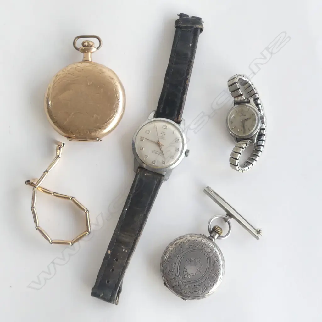 SILVER MID SIZE FOB WATCH + G/PLATE FOB WATCH + 2 WRIST WATCHES Image 1++