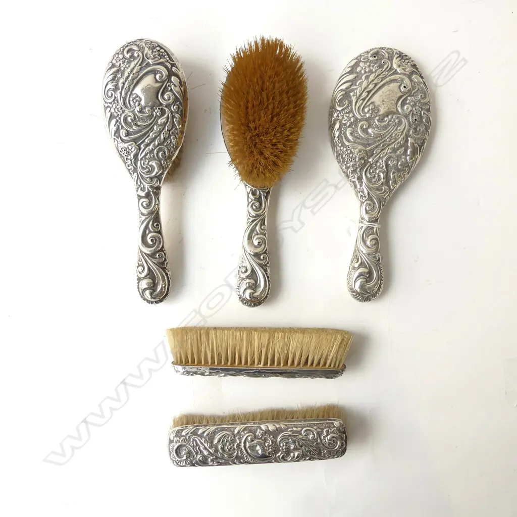 5PC S/SILVER BACKED BRUSH MIRROR DRESSING TABLE SET AF Image 1++