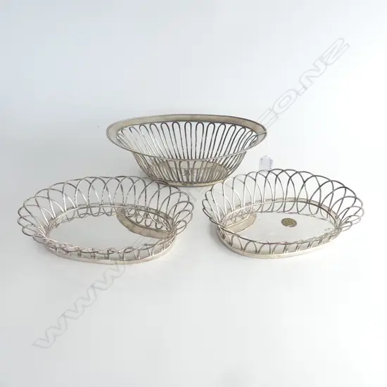 3 ANTIQUE SILVER PLATE BASKETS, PR + 1 W.270mm